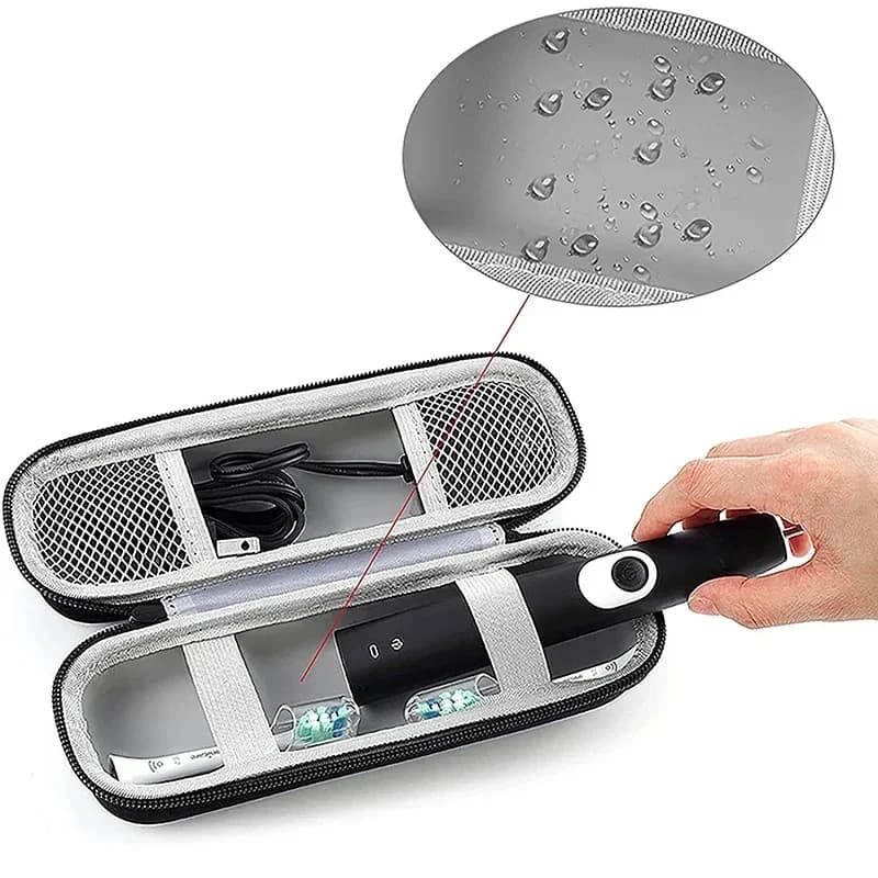 Electric toothbrush bag, portable travel case with zipper and compartment, waterproof bag for organizing travel items, ideal for camping.