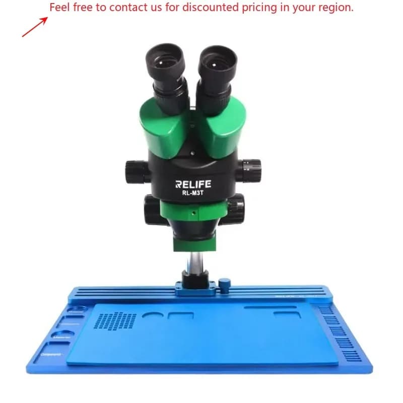 Microscopio stereo RELIFE RL-M3T-004N + sorgente luminosa SS-033 + adattatore 0,5 CV + telecamera HD 4K con controllo touch M-17 per la riparazione del telefono cellulare