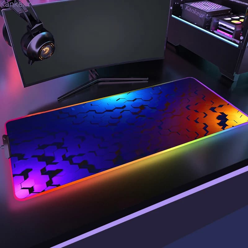 Tappetino Mouse RGB LED da Gaming, Geometrico Luminoso, Antiscivolo, per Computer e Ufficio, Tappetino da Scrivania per Laptop