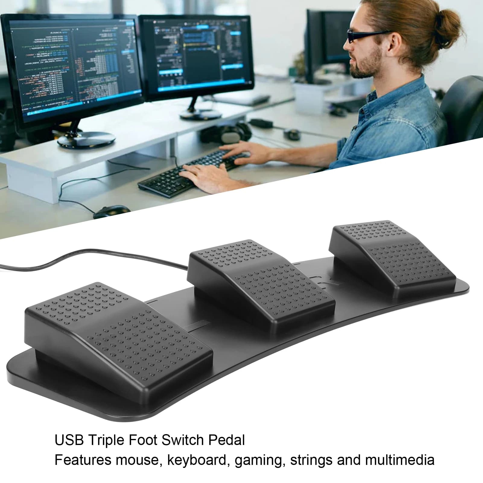 Pedale triplo USB ABS Ampia applicazione Pedale triplo USB per test in fabbrica per giocare con i giochi per lo zoom