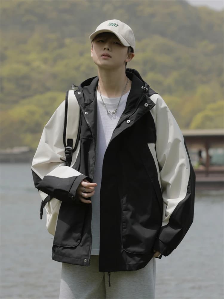 Men's Outdoor Sports Jacket Spring Autumn Casual Wear American Trendy Brand Hooded Workwear Jacket Youth Popular Style