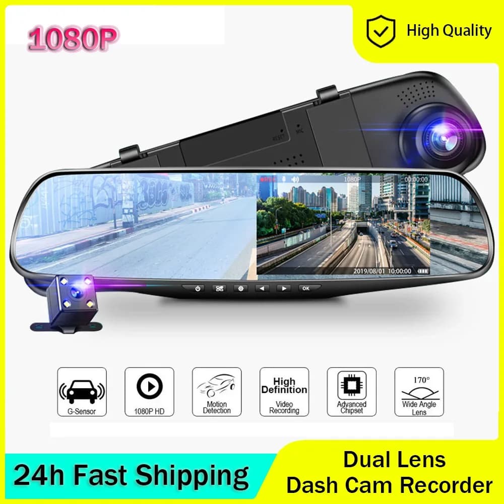 4.3 "HD 1080P Car retrovisor mirror Dash Cam Dual Lens Camera IPS Night vision DVR Dash Cam Driving recorder Loop recording