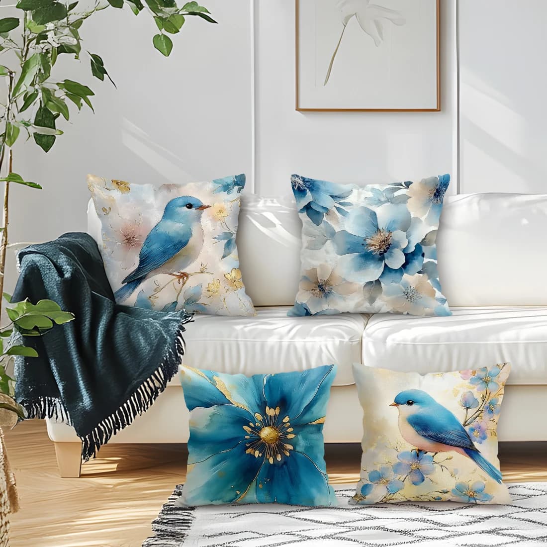 4Pcs Summer Flowers Cushion Covers Single-sided Printed 40/45/50CM Throw Pillow Case Cover Sofa Cushion Home Room Decor