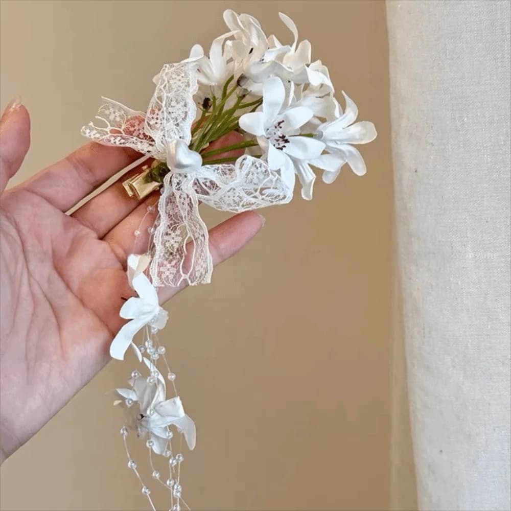 2 Pcs Fabric Flower Hairpins Tassel Solid Color Hanfu Hair Accessories Lace Bow Ancient Style Chinese Style Hair Clip Cheongsam