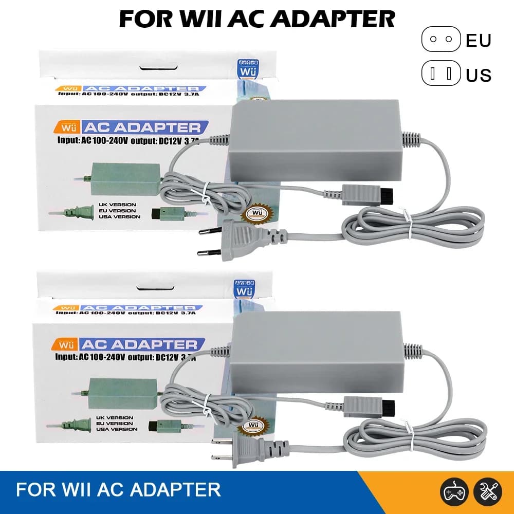 Nuovo adattatore di alimentazione CA con spina EU/US per console Wii, cavo di ricarica, caricabatterie 100-240V DC 12V/3.7A, alimentatore per console Wii