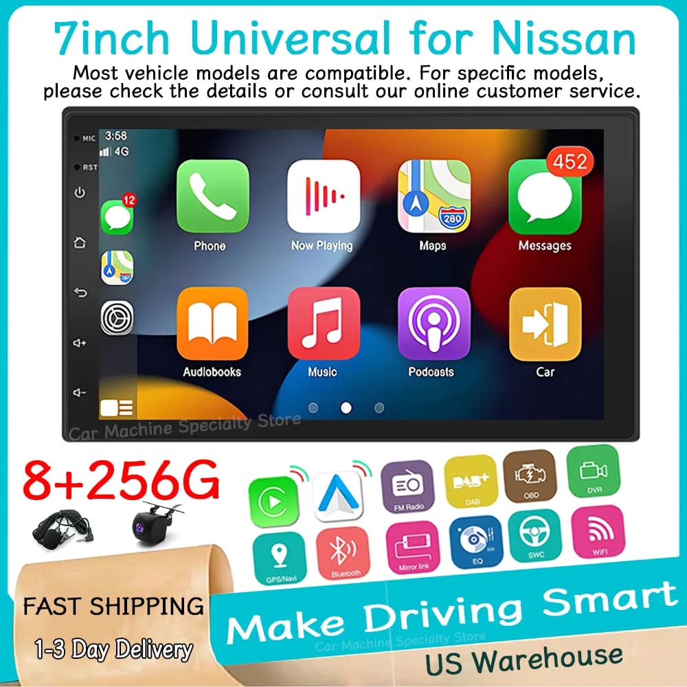 Autoradio 8+256G 7'' Universale per Nissan Android 15 con Carplay Android Auto GPS Navigazione WiFi Bluetooth FM/RDS