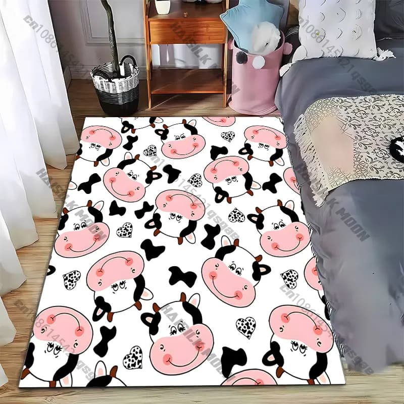 Tappeto con motivo di mucca cartone animato, simpatico e sorridente, per yoga, soggiorno, decorazione per la stanza, tappetino per gattonare per bambini, zerbino, tappeto per area giochi, tappetino da pavimento