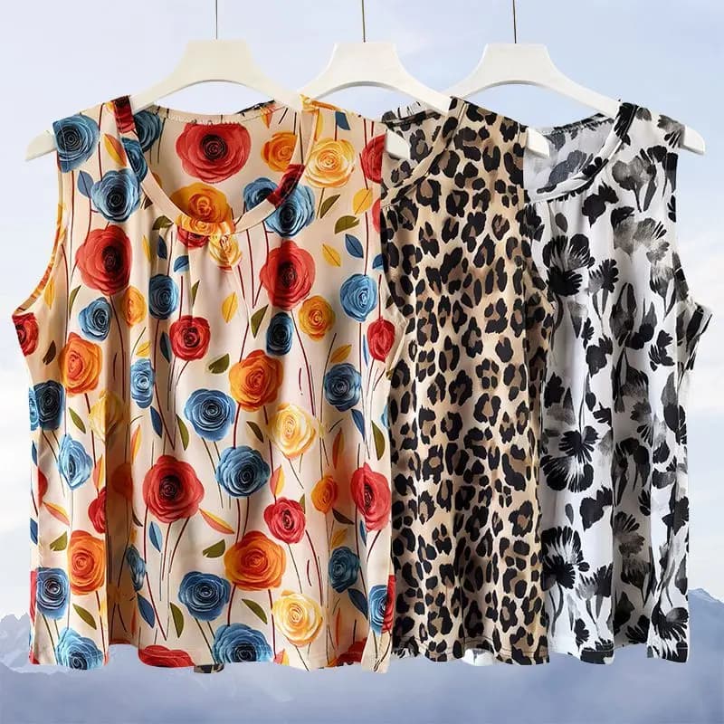 SYsYouthfully Summer Flower Printed Top Women Tank Top XL 5XL Loose Sleeveless T Shirts Casual Thin Outside Homewear