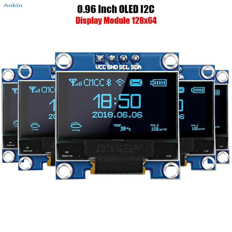 5 pcs OLED Display Module 128x64 SSD1306 I2C Bright OLED Display Compatible with Arduino Raspberry Pi ESP32 (White)