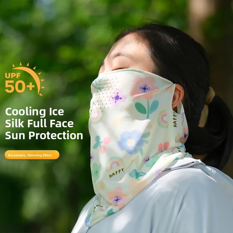 Maschera estiva in seta ghiacciata traspirante ad asciugatura rapida, protezione solare per il viso, antivento, elastica, UPF50+, sottile, per donna