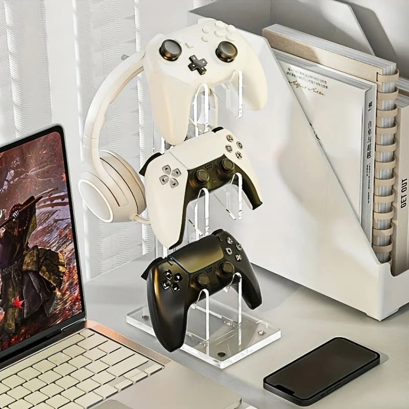 Supporto universale in acrilico trasparente per controller di gioco e cuffie, organizer da gaming a 2/3 livelli, espositore da scrivania universale