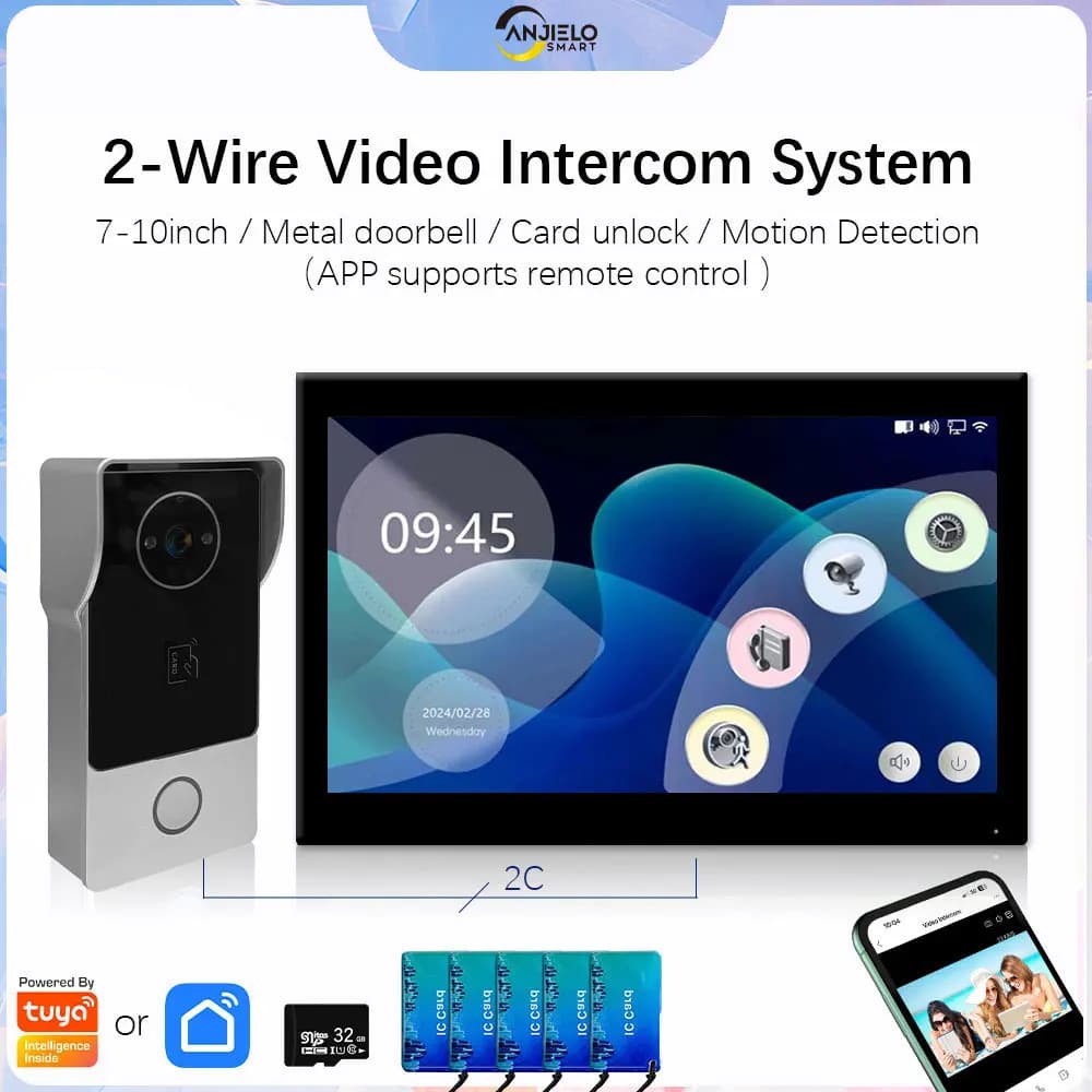 ANJIELO Sistema videocitofonico campanello a 2 fili per la sicurezza domestica 1080P Tuya Smart Videocitofono Telecomando Sblocco scheda IC