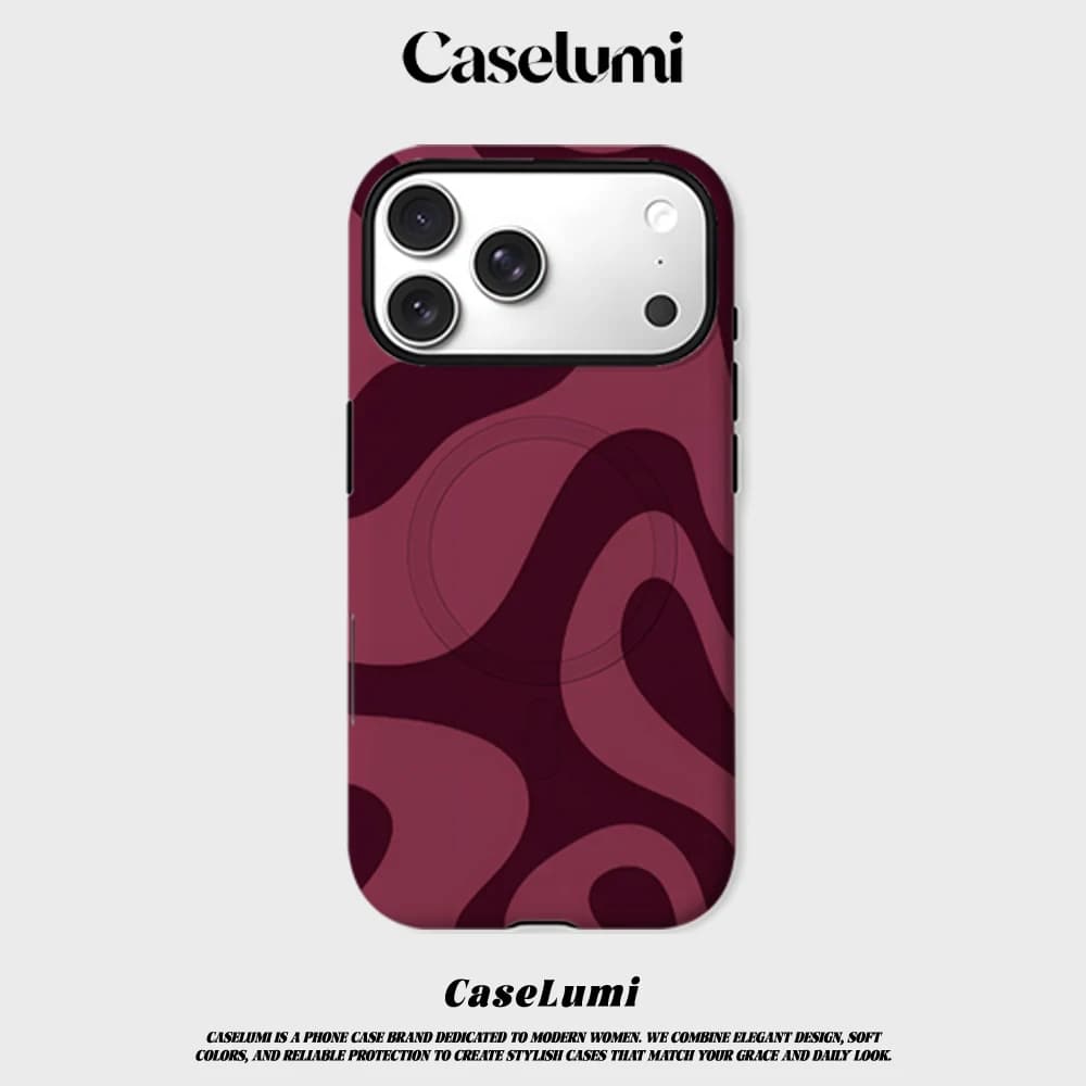 CaseLumi Matte Bumper per Custodia MagSafe per iPhone 17 16 15 14 Plus 13 Pro Max Antiurto Rigida in PC Cover Bordeaux Flow