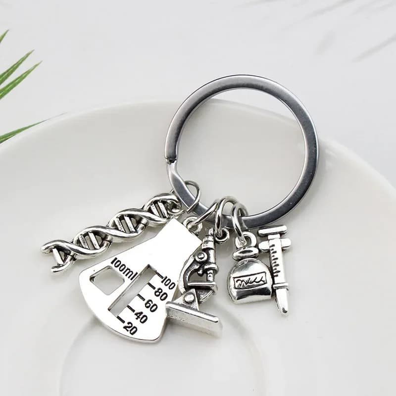 Dna chimica molecola portachiavi microscopio fiaschetta scienza studente insegnante studente Souvenir collana