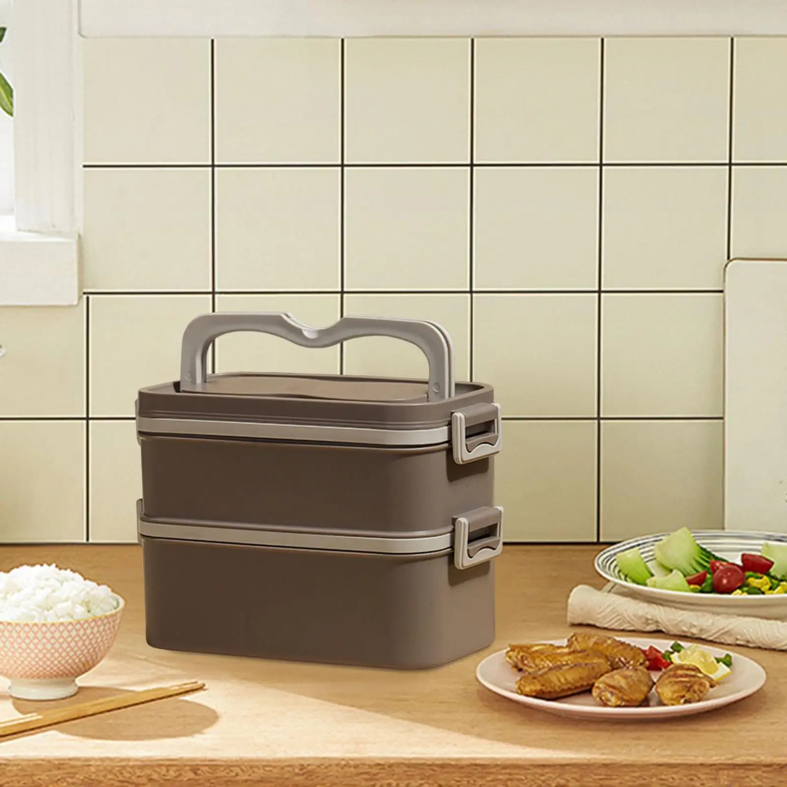 Contenitore per il pranzo con manico e scomparti, portatile, per escursioni, lavoro all'aperto, ufficio, picnic
