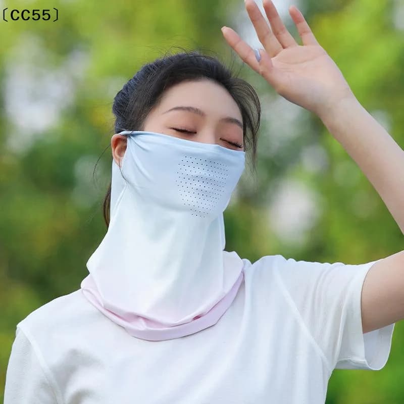 Maschera per il viso con colori sfumati, traspirante, morbida, in seta ghiacciata, protezione solare UV, per l'estate, ciclismo all'aperto, escursionismo, sciarpa per il viso unisex〔CC55〕