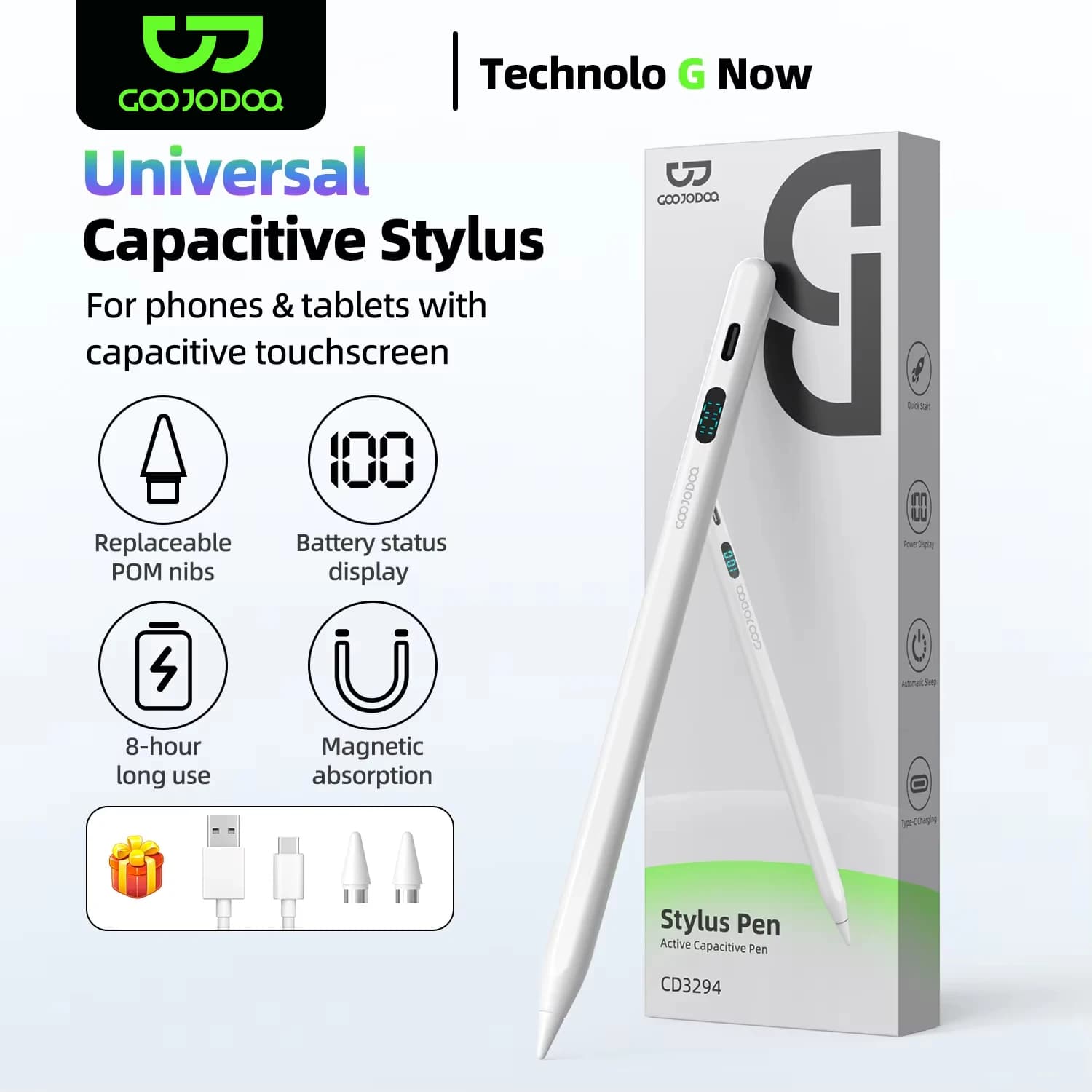 Stilo capacitivo universale Smart per Android IOS Tablet Pen Display a LED per iPad Samsung Huawei Xiaomi Tablet e telefono Touch Pen