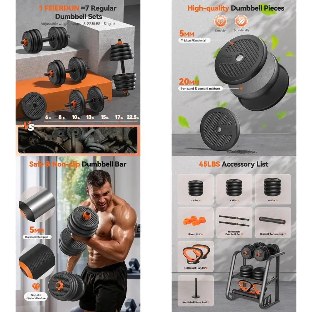 Adjustable weights, Set of Freeweights from 20/30/40/45/70/90 pounds with Connector, Set of Manubri 5 in 1 Usable as Libra, Kettlebell, Weights for Leaning