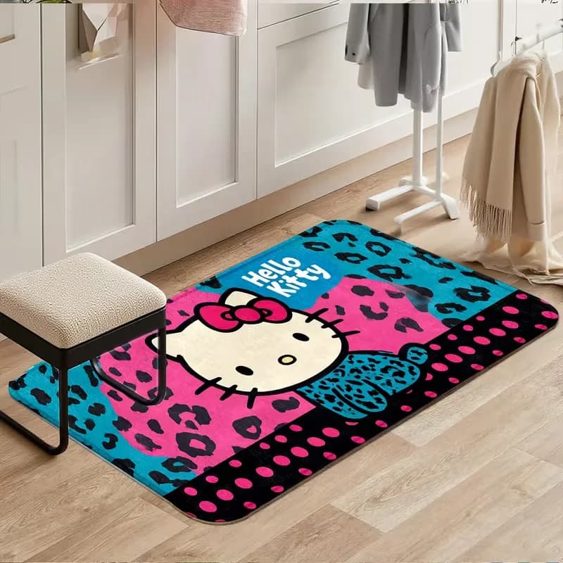 Sanrio Hello Kitty Leopard Print Doormat Cute Cartoon Anime Polka Dot Front Door Mat Non Slip Absorbent Entryway Welcome Rug