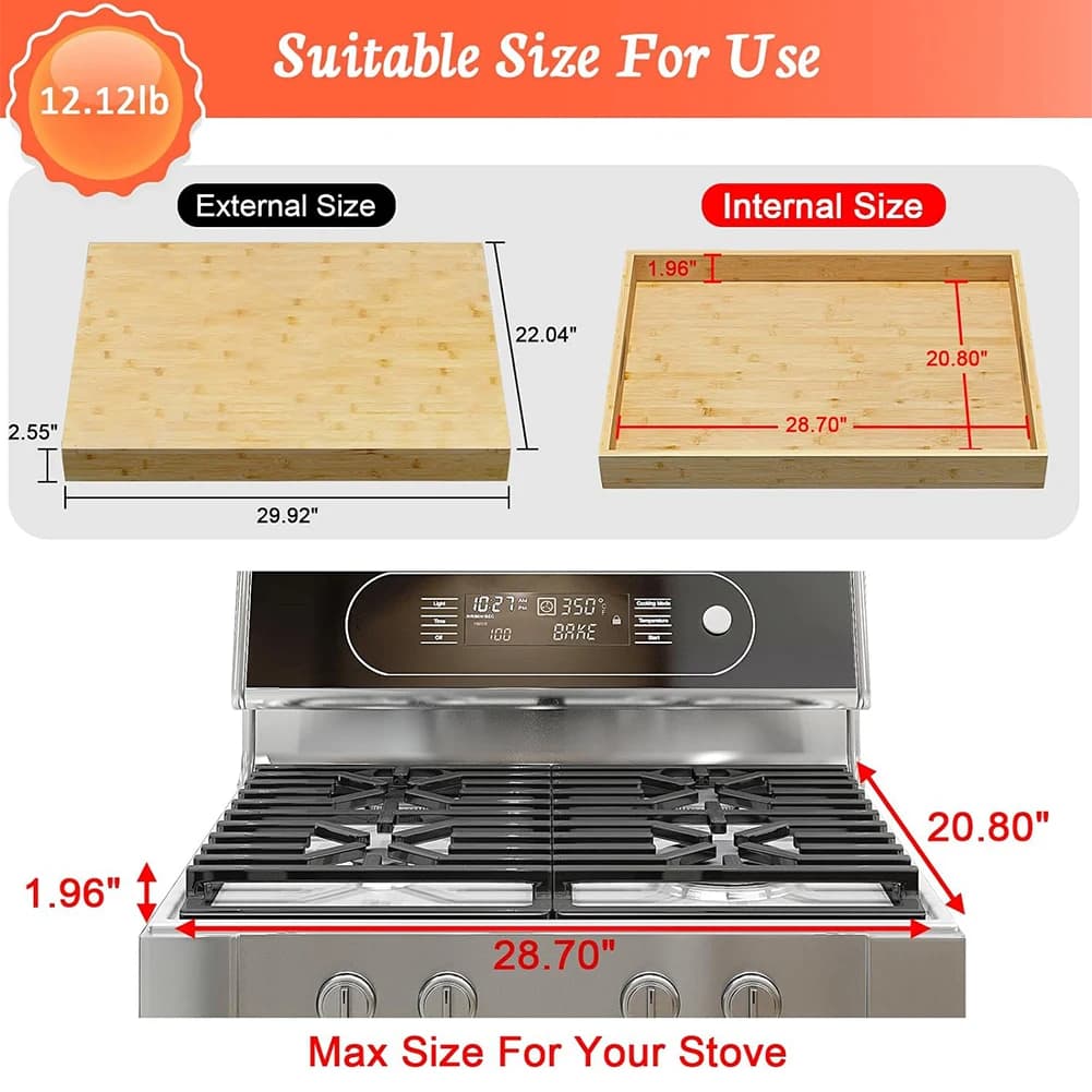 Bamboo Wood Stove Top Cover and Cutting Board Noodle Board Large Charcuterie Board for Electric Stove and Gas Stove