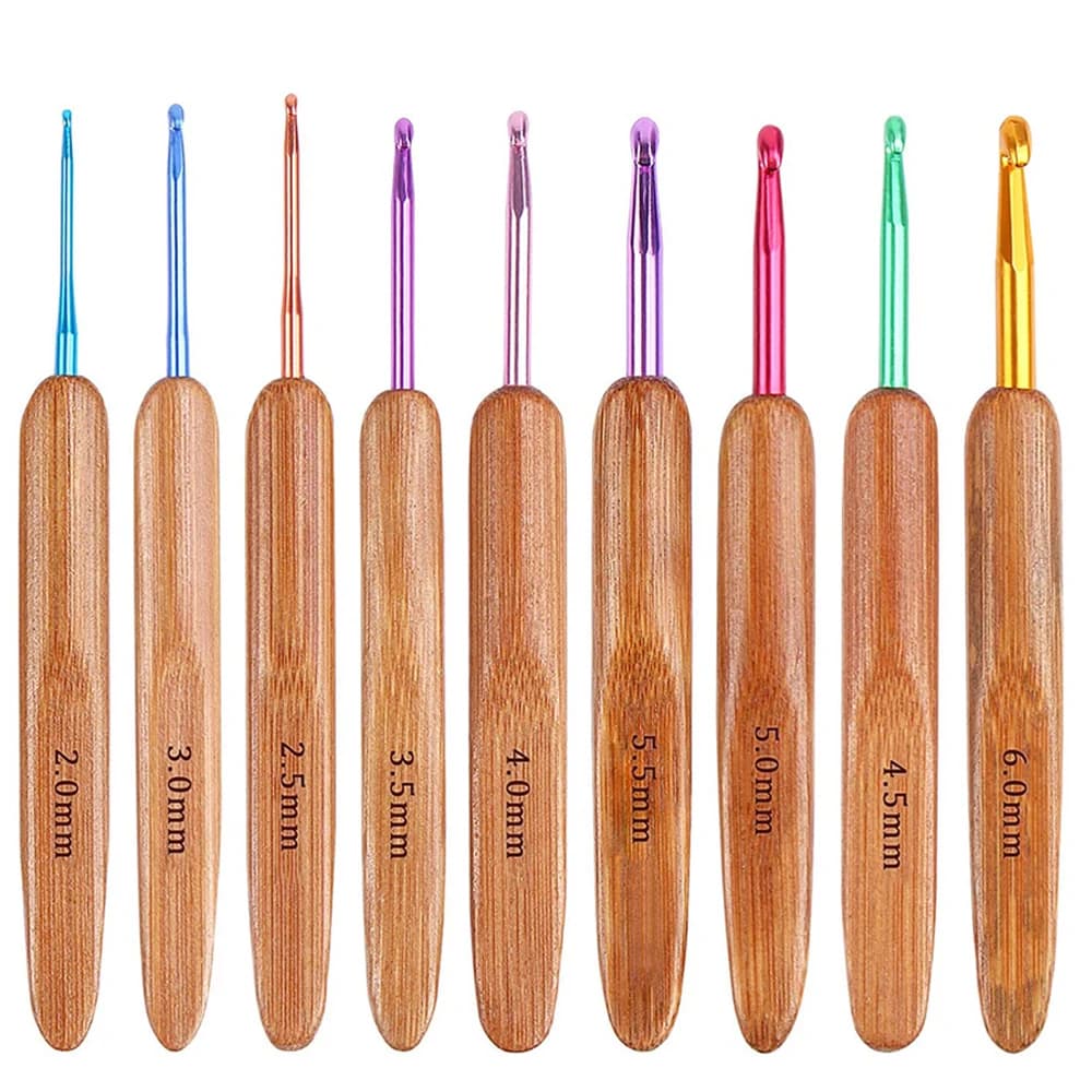 Set di uncinetti con manico in legno vintage di 9 dimensioni, legno di bambù, uncinetto colorato, set di tessitura creativo e carino, strumenti tessili Liberty fai da te