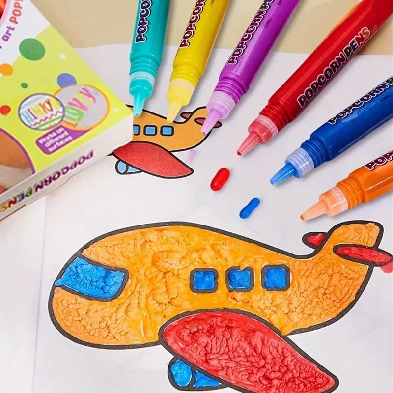 Set di 6 Penne Magiche 3D per Popcorn, Pennarelli con Effetto Gonfiabile per Bambini, Ideali per Progetti Artistici Genitore-Figlio, Lavoretti Fai-da-Te e Gioco Creativo