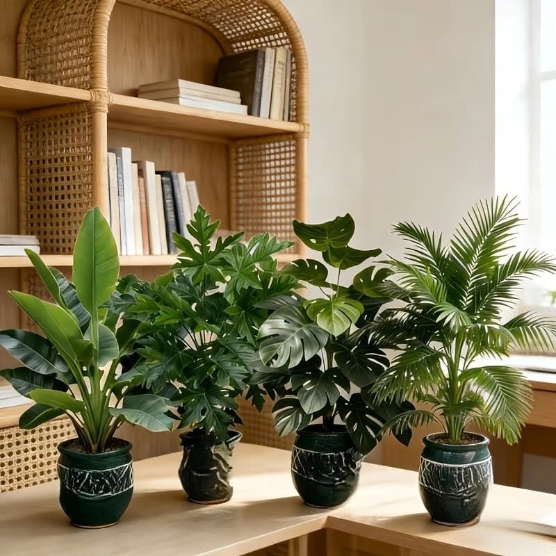 4 piante artificiali di areca in vaso, stile tropicale, con 48 foglie, ideali per la decorazione di giardini interni H1620-002-X
