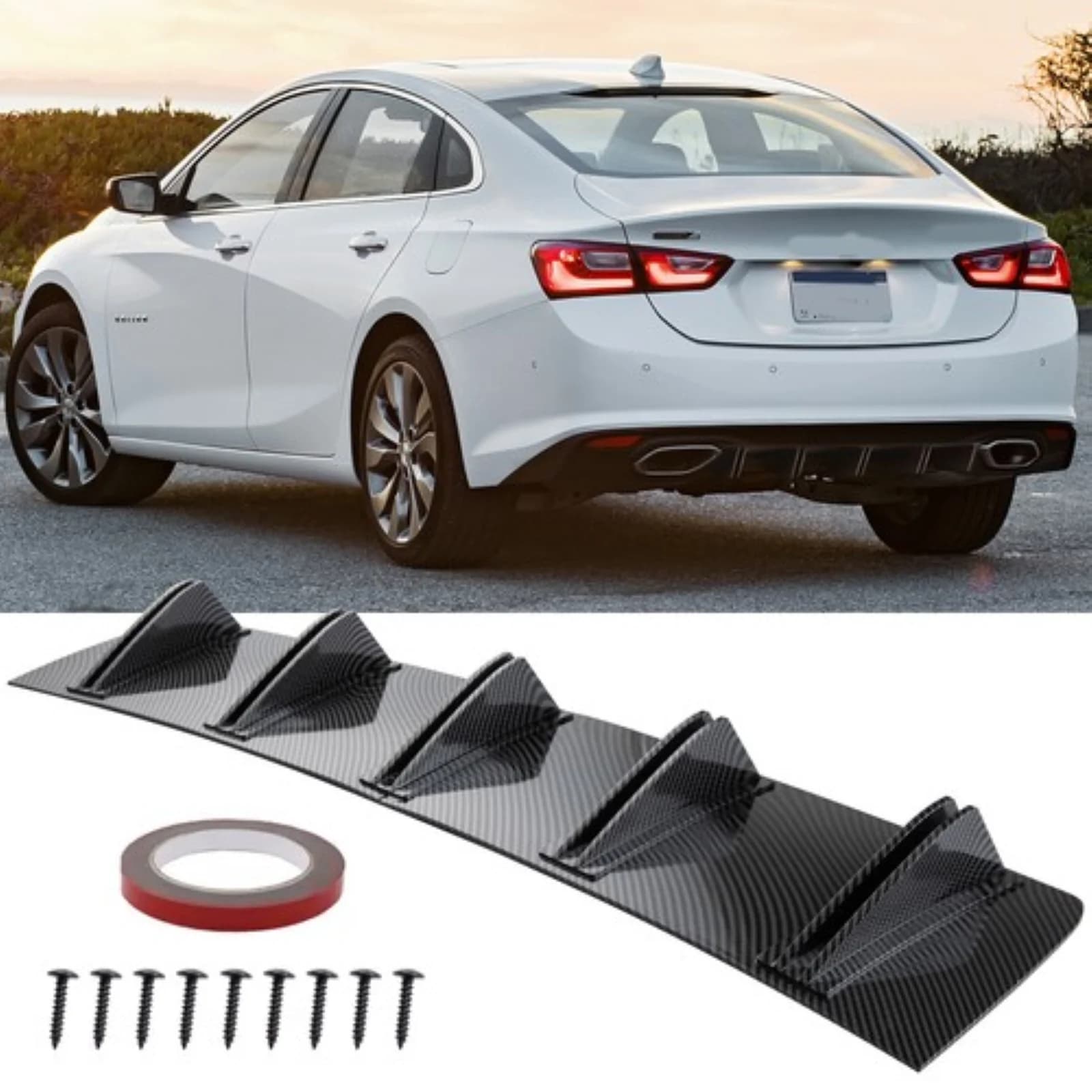 Pinne di squalo corpo splitter labbro diffusore paraurti posteriore in FIBRA di CARBONIO per Chevy Malibu