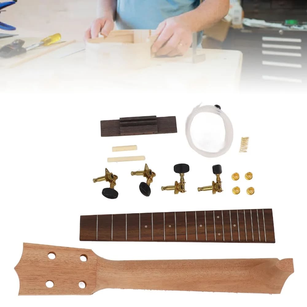 ​ Tastiera in palissandro ​ Kit manico per ukulele ​ ​ Formato Ukulele da concerto ​ ​ Con ponte e piroli ​ Set di montaggio per costruzioni fai-da-te ​