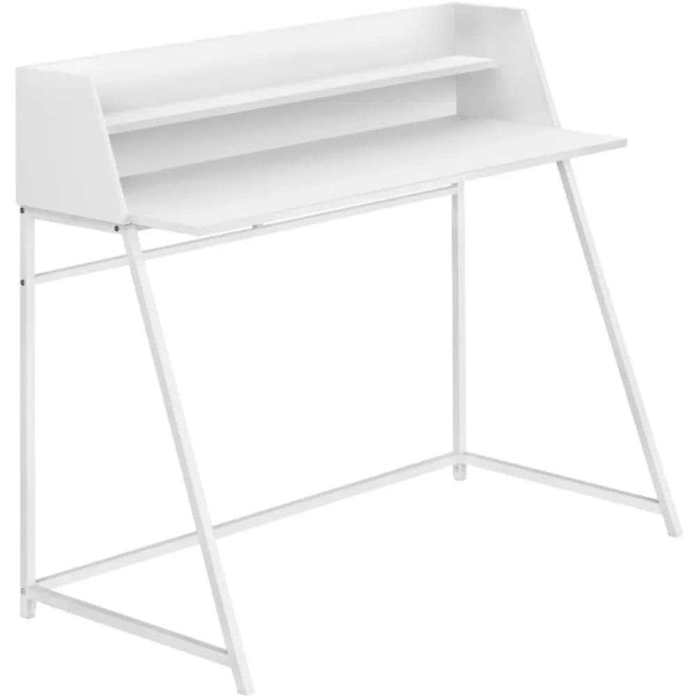 Scrivania per computer da 48 pollici con ripiano per gabbia, gambe trapezoidali in metallo bianco