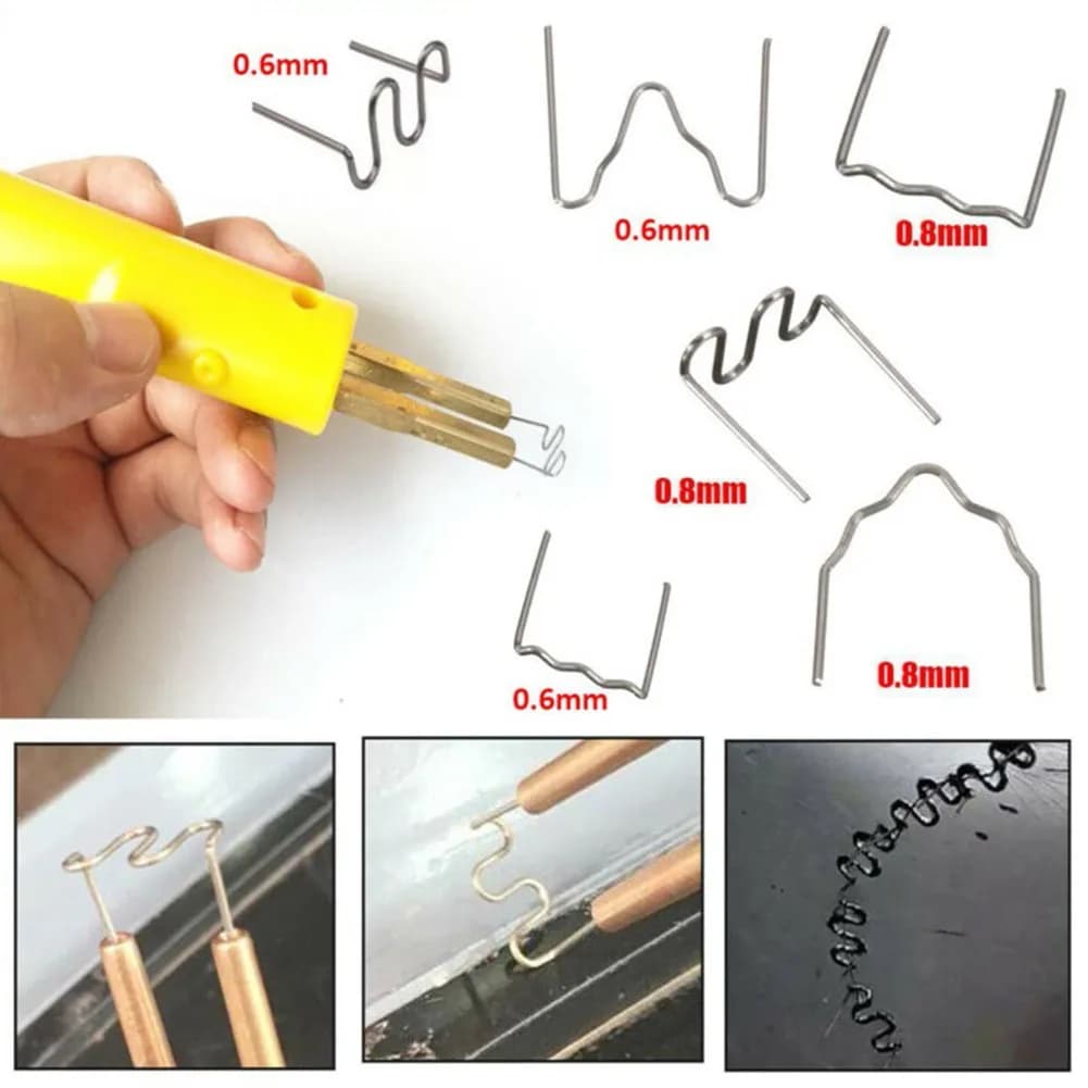 500 PZ 0.6/0.8mm Cucitrice A Caldo Graffette Chiodo di Saldatura Per Auto Paraurti Graffette Saldatore di Plastica Kit di Riparazione di Saldatura Unghie Strumenti di Saldatura