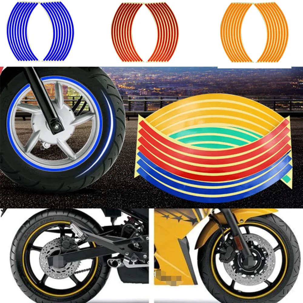 16 pz/lotto Adesivo Ruota Moto 18 "Riflettente Cerchio Della Banda Nastro Auto Ruota di Bicicletta Decorazione Per Honda Per Kawasaki
