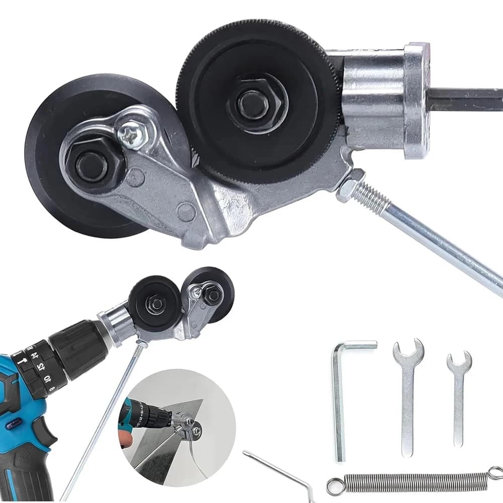 Electric Drill Plate Cutter Attachment Double Headed Iron Metal Sheet Cutter Plate Punch Scissors Free Cutting Tools