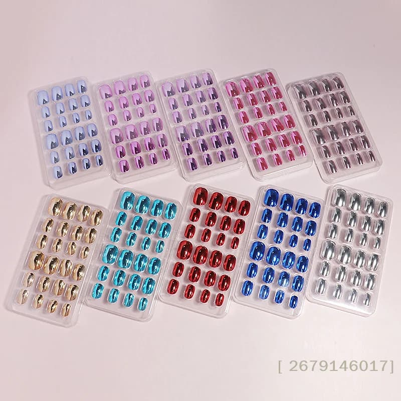 【YY26】24 Pezzi Unghie Finte Cromate a Specchio per Bambini, Unghie Finte Metalliche Pre-incollate, Corte Ovali a Copertura Totale