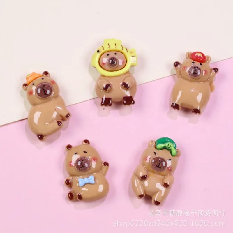 5PCS Hot Kawaii Kapibala Series Resin Toy Cute Cartoon Exquisite Creativity DIY Mobile Phone Case Hair Clip Material Supplies