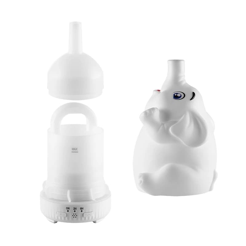 Diffusore di Aromi Girevole a Forma di Elefante, Design Creativo, Umidificatore USB con Luce a 7 Colori per Casa e Ufficio
