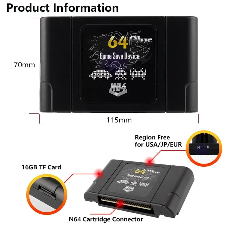 340 in 1 Retro for N64 Cartridge For ED64 Region Free USA/JP/EUR Console with 16GB SD Card