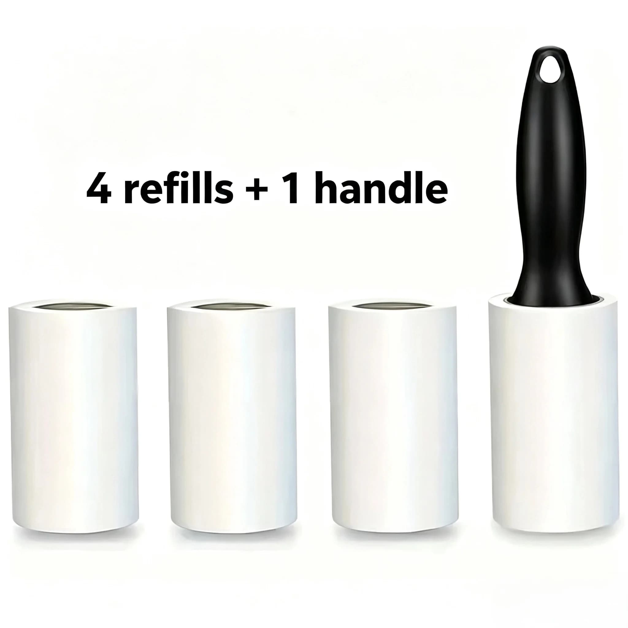 5Pcs Heavy Duty Lint Roller Set (4 Rollers +1 Handle), Lint Roller with Adhesive Sheets, Strong Adhesion for Clothes, Carpets, S