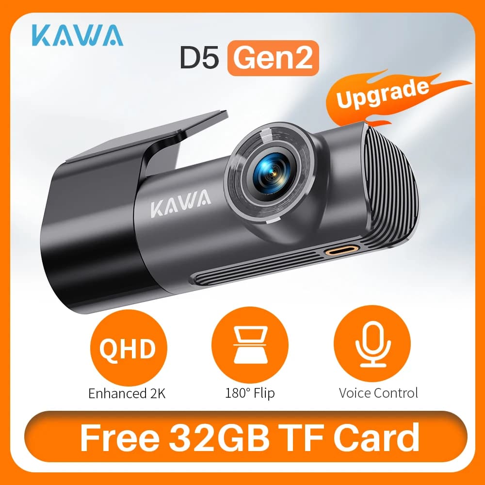 KAWA Dash cam D5 Gen2, videoregistratore per auto DVR 2K, WiFi e APP/telecamera AUTO con controllo vocale, visione notturna, scheda TF32, nuova aggiornamento Dashcamera