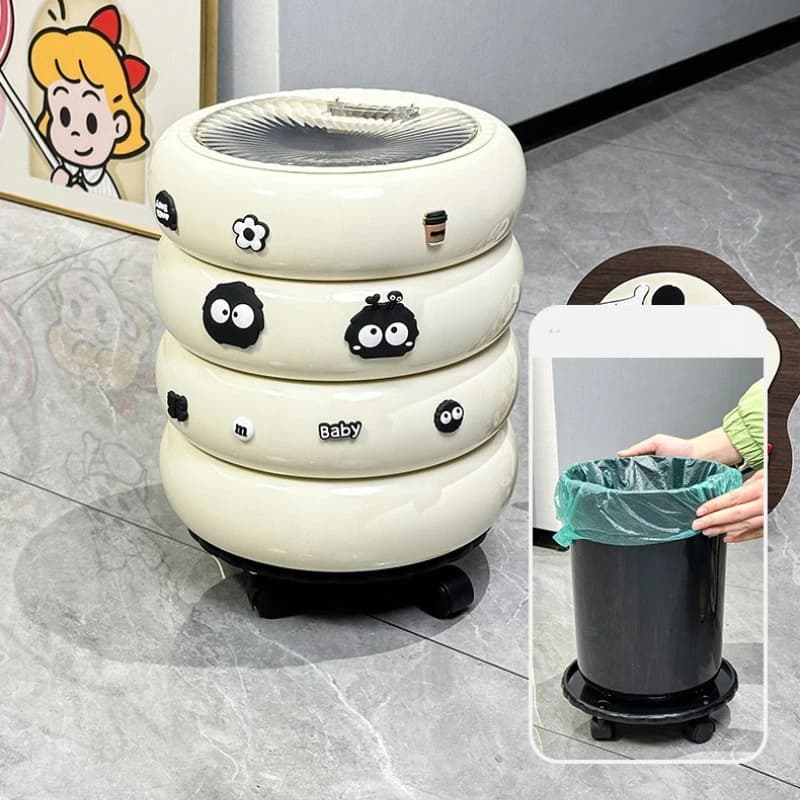 Simpatico cestino per la spazzatura da soggiorno con puleggia da cucina, cestino per carta mobile, bidone della spazzatura da 12 litri con design di copertura, organizer per la pulizia