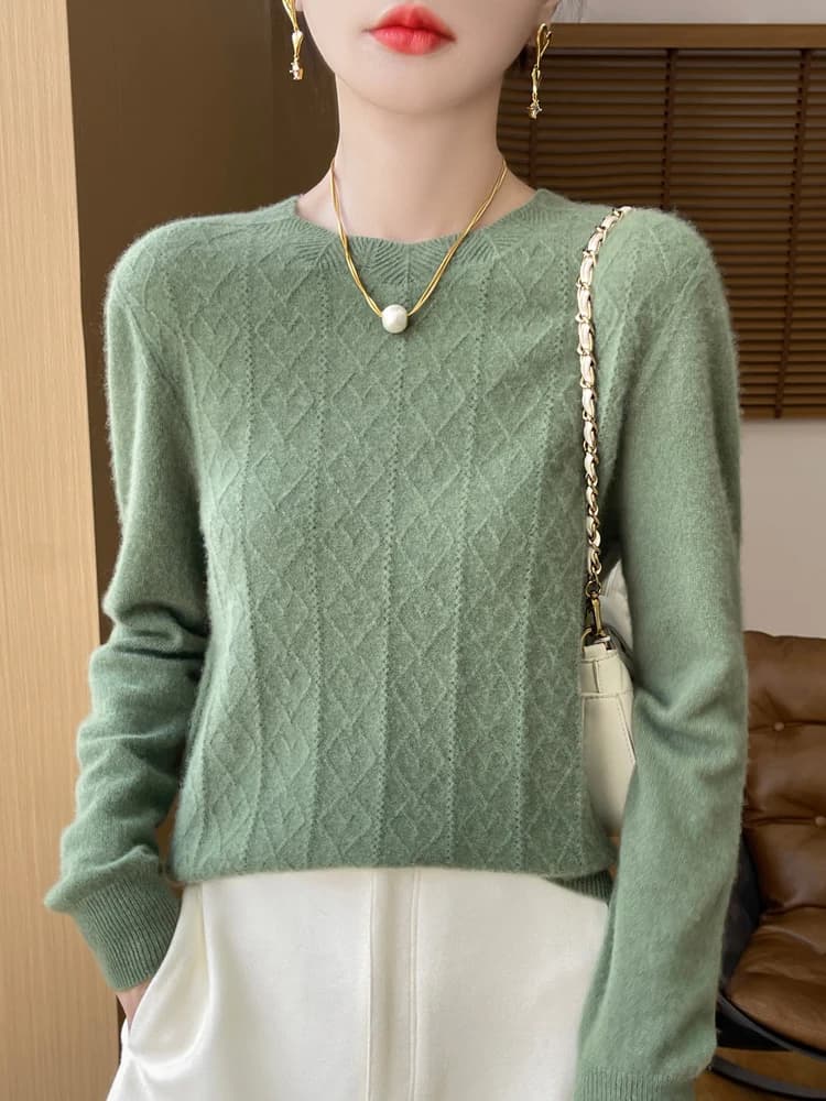 Moda 100% lana merino donna scava fuori maglione o-collo manica lunga pullover autunno inverno abbigliamento cashmere fondo maglieria