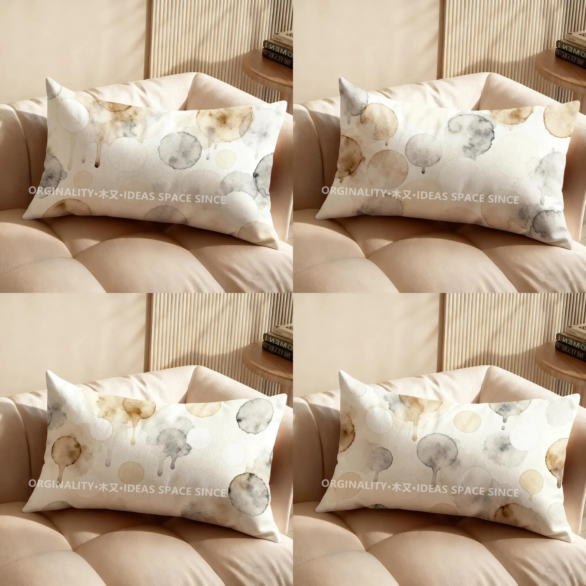 2D abstract rectangular cushion with watercolor effect, suitable for sofa, bedroom, car, pillow case, rectangular cushion for back