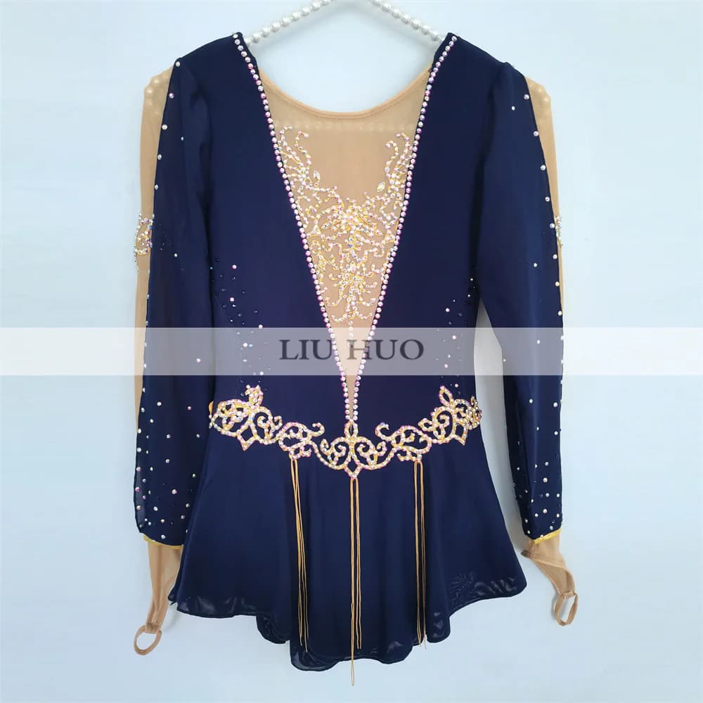 LIUHUO Danza sul Ghiaccio Pattinaggio di Figura Vestito Donna Ragazza Adulta Adolescente Personalizza Costume Concorso di Prestazioni Danza Body Blu Navy