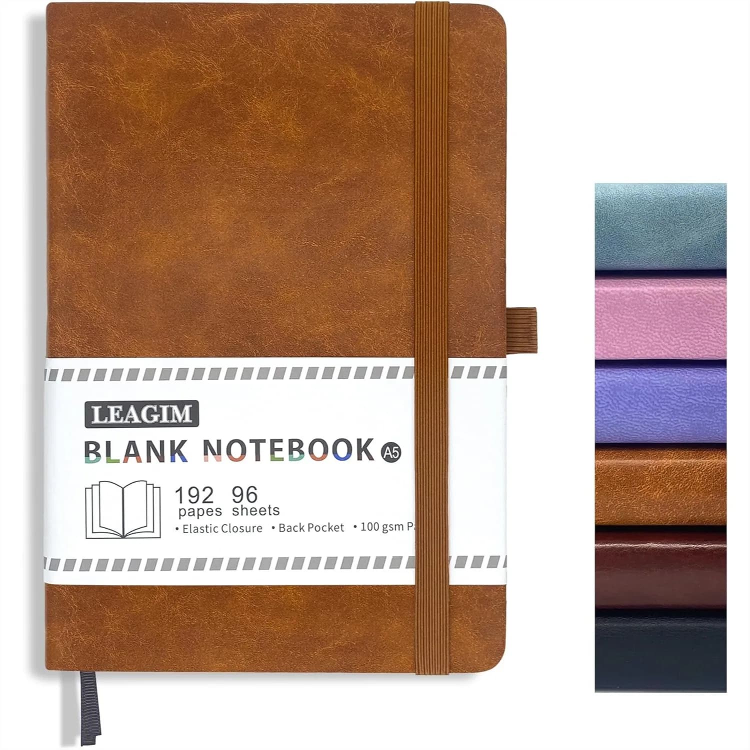 A5 Blank Journal Notebook 192 Pages 100 GSM Thick Sketch Book Hardcover Leather Unlined for Writing Drawing Note Taking 5.8x8.5 Inches Brown
