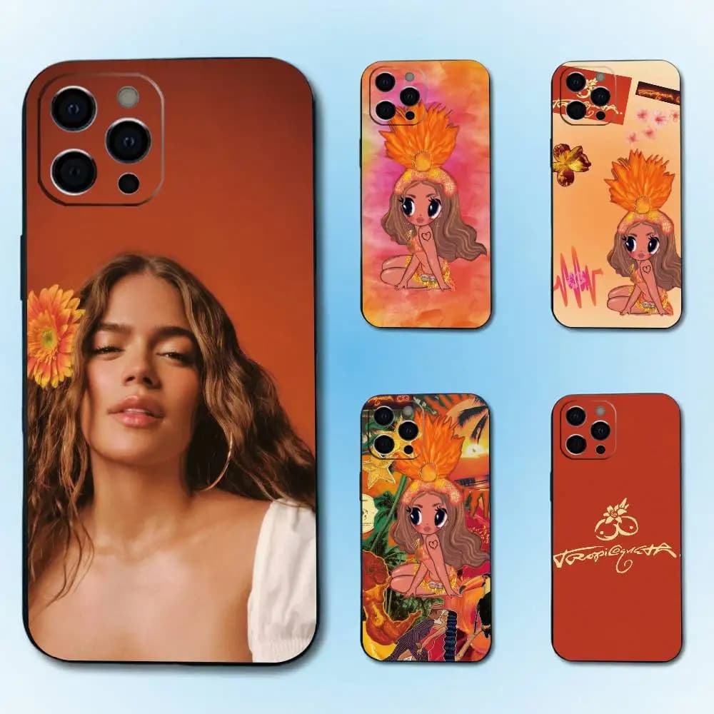 Cover Morbida Nera S-Singer K-Karol G Tropicoqueta per iPhone 17, 16, 15, 14, 13, 12, 11 Plus, Pro Max e Altri Modelli