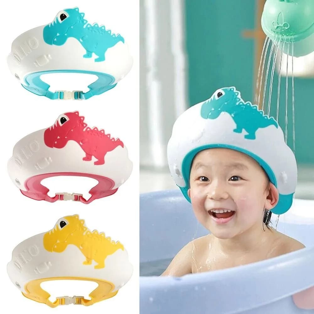 Cuffia per doccia per bambini Cuffia per doccia per bambini Cappello con visiera per protezione per le orecchie degli occhi per bambini Simpatico dinosauro per lavare i capelli e fare il bagno