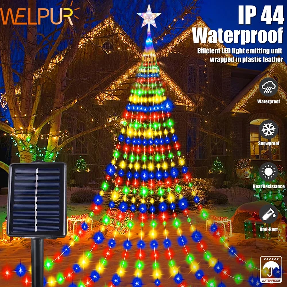 Luci solari per decorazioni natalizie Luci natalizie a LED USB 8 modalità Stelle luminose per interni ed esterni Luci flash fata sospese
