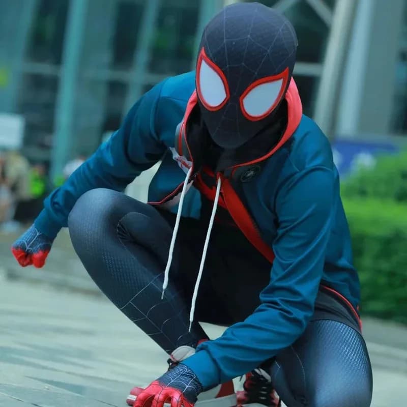 Spiderman Hinge Jacket with 3D Printing Hoodie Anime MilesMorales Cosplay Costume Dress Spider Man Halloween Adult Jumpsuit Coat