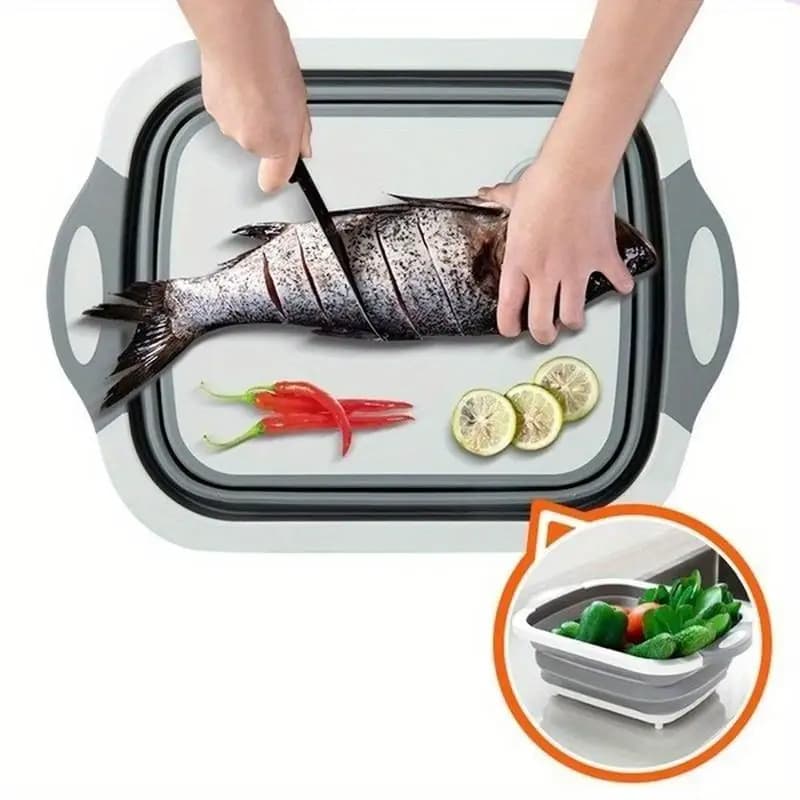 1Pc Multi-function Folding Cutting Board 3-in-1 Kitchen Foldable Drain Basket Chopping Block Wash Storage Organizer