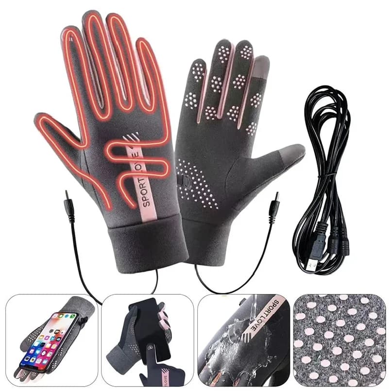 USB Rechargeable Heatedski Gloves Adjustable Temperature Anti Slip Touch Screen Thickened Warm for Skiing Cycling Winter Outdoor